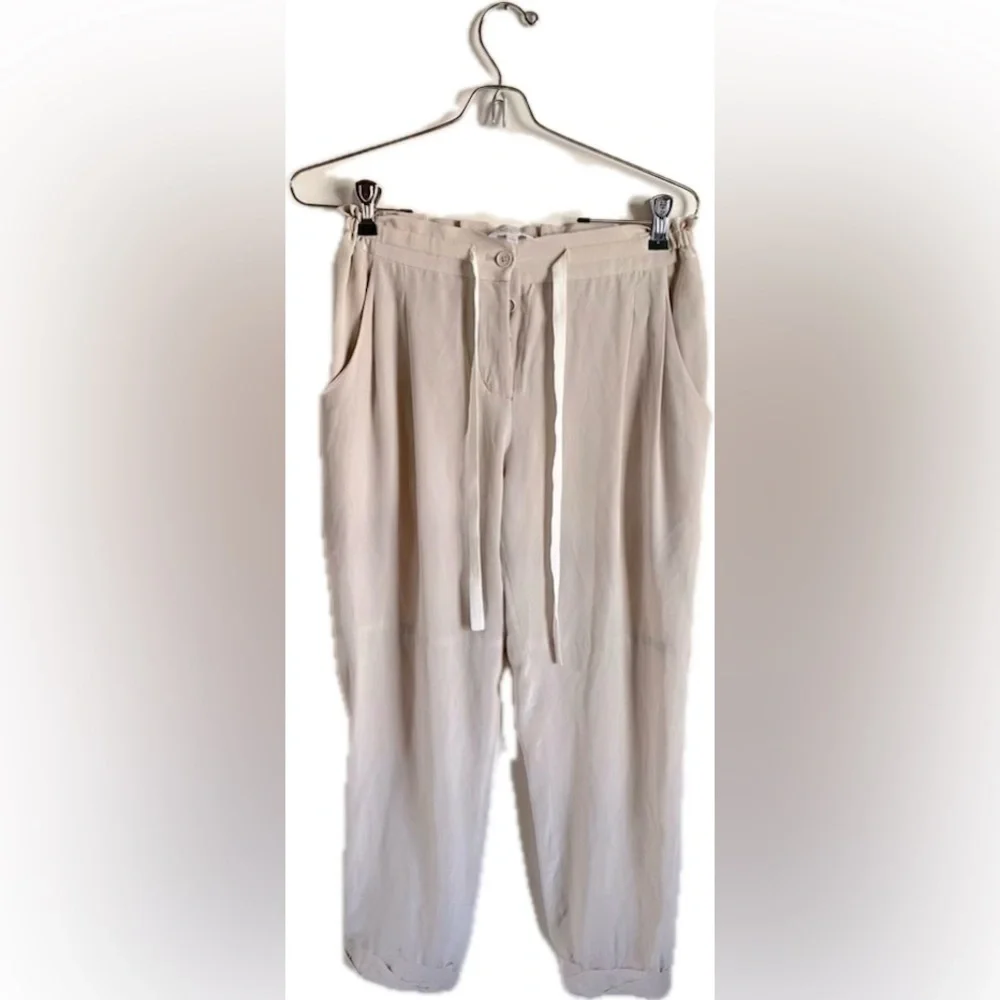 WILFRED By Aritzia Marais 100% Silk Tan Trouser Pants - Picture 3 of 5
